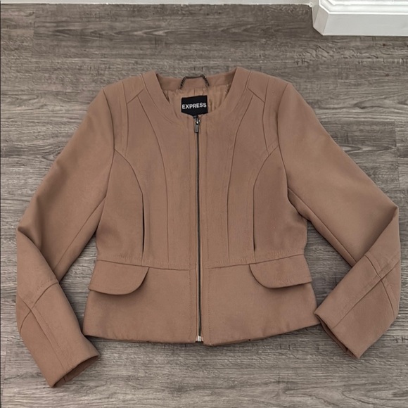 Express Jackets & Blazers - Express Women's Taupe Zip-Front Peplum Jacket